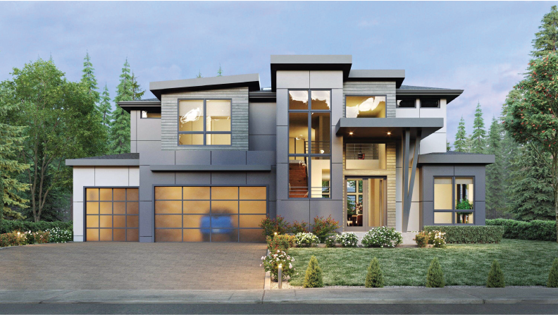 Modern home with solar panels on the roof